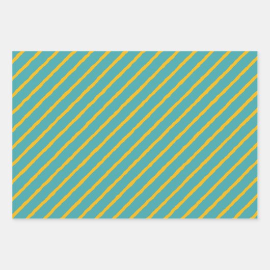 Teal With Yellow Messy Stripes & Messy Polka Dots Inpakpapier Vel (Voorkant 2)