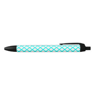 Teal Witte Harlekijn Diamanten Strepen Patroon Zwarte Inkt Pen