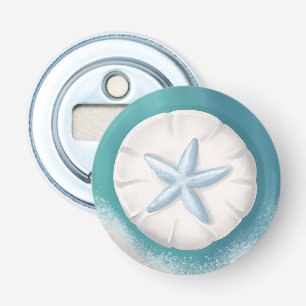 Teal Zeester en Zanddollar Strand-achtig  Button Flesopener