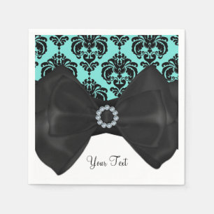 Teal & Zwarte Damast Bling Boog Glam Sweet 16 Fees Servetten