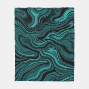 Teal Zwarte Marmer Werveling Abstracte Vloeibare G Fleece Deken