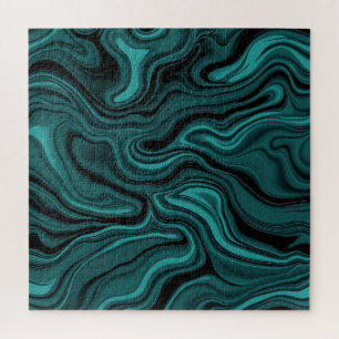Teal Zwarte Marmer Werveling Abstracte Vloeibare G Legpuzzel