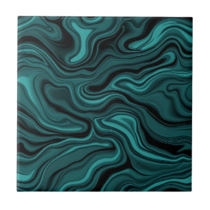 Teal Zwarte Marmer Werveling Abstracte Vloeibare G Tegeltje
