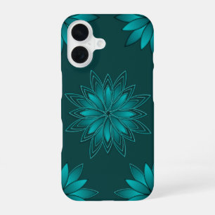 Tealblad Mandala-ontwerp op donker cyaan iPhone 16 Hoesje