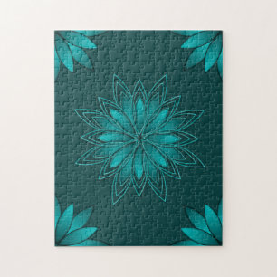 Tealblad-mandaladesign op donker cyaan legpuzzel