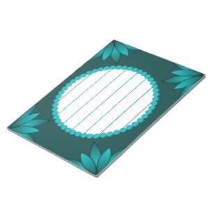 Tealbladge-mandaladesign op donker cyaan notitieblok
