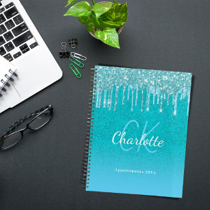 Tealblauwe glitters aquagroene naam planner