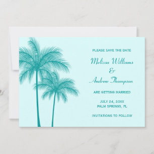Tealblauwe Palmboom Save the Date Aankondiging