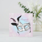 Tealblauwe roze sneeuwvlokmaskeradefeest kaart (Staand voorkant)