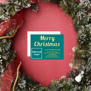Tealgroene bedrijfsmerk tijdens Kerstmis Folie Feestdagen Briefkaart