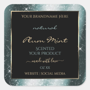 Tealish Metal Sparkle Glitter Lijst Productlabel Vierkante Sticker