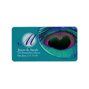 TealPurple Peacock Feather Monogram Adres label