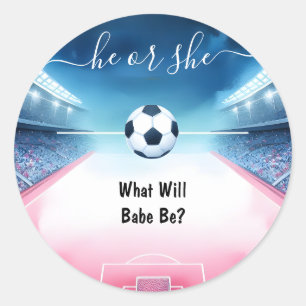 Team Ball Pitch Fun Soccer Field Gender Reveal Ronde Sticker