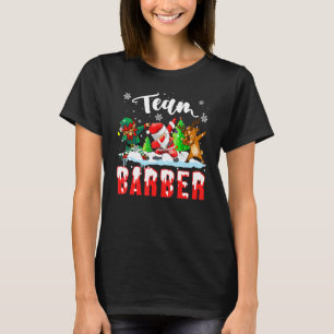 Team Barber Funny Kerstmis met Elf Santa Rein T-shirt