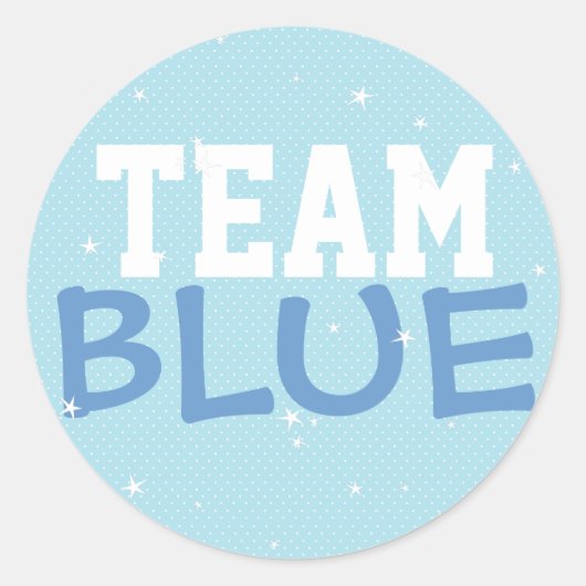 Team Blauwe Polka Dot & Sterren Ronde Sticker (Voorkant)