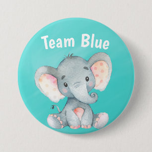 Team Blue Baby Elephant Baby shower Guining Game Ronde Button 7,6 Cm