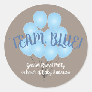 Team Blue   Blue Balloons Geslacht onthullen Parti Ronde Sticker
