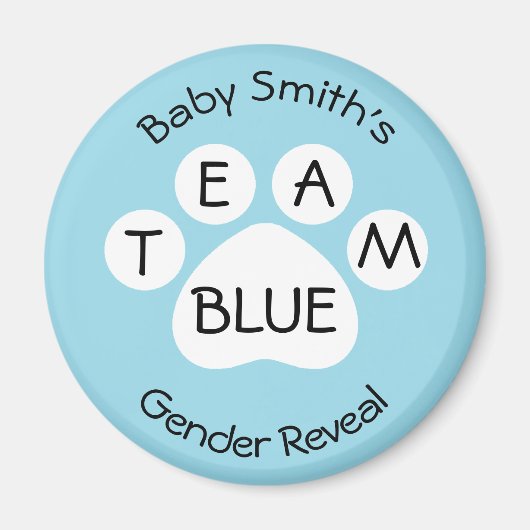 Team Blue Paw Print Gender onthullen Magneet (Voorkant)