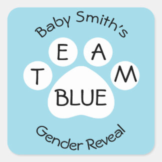 Team Blue Paw Print Gender onthullen Vierkante Sticker