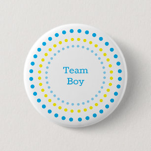 Team Boy Baby Shower Blauw & Geel Stippenpatroon Ronde Button 5,7 Cm