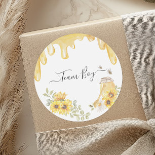 Team Boy Bee Zonnebloemen Geslacht onthullen Parti Ronde Sticker
