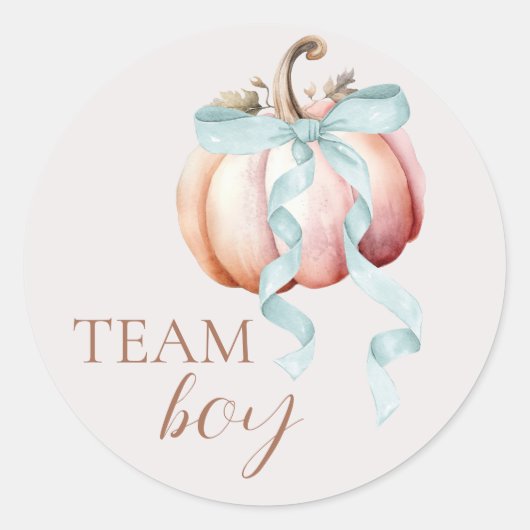 Team Boy Coquette Pumpkin Gender Reveal Sticker (Devant)