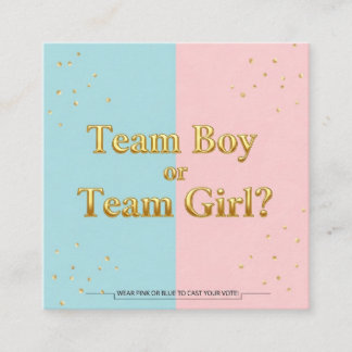 Team Boy of Team Girl Gender Reveal Enclosure Kaar Informatiekaartje