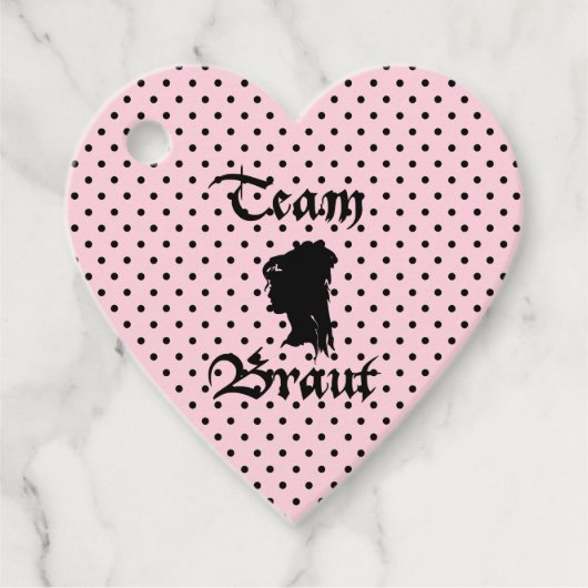 Team Braut Text mit Punkte rosa Bedankjes Labels (Voorkant)