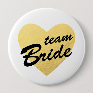 Team Bride Badge   goudhart Ronde Button 4,0 Cm