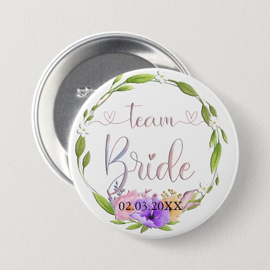 Team Bride. Blumen Kranz Button (Voorkant /achterkant)
