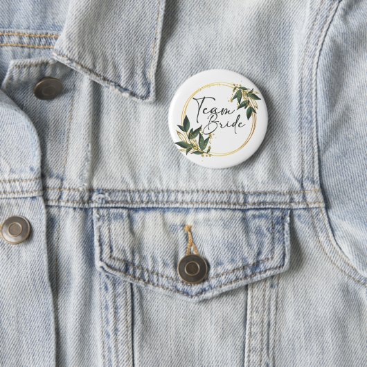 Team Bride Button met gouden inscriptie (In situ)