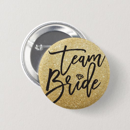 Team Bride Diamond Bridal Chic Gold Glitter Ronde Button 5,7 Cm (Voorkant /achterkant)