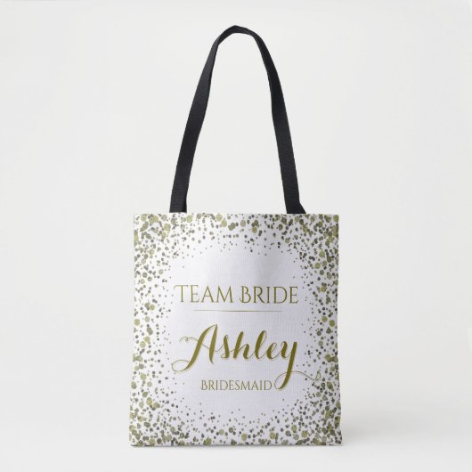 Team Bride Gold Glitter Confetti Stippen Draagtas (Voorkant)