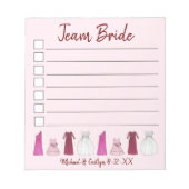 TEAM BRIDE Gown Wedding Vrijgezellenfeest Bachelor Notitieblok (Voorkant)