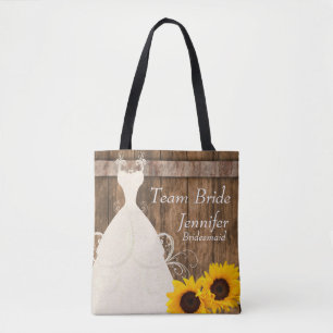 Team Bride in Rustige zonnebloemstijl Tote Bag