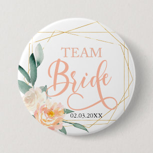 Team Bride. Modern Blumen Geometrik Button