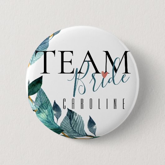 Team Bride | Naam Bridesmaid | Button voor weddens (Voorkant)
