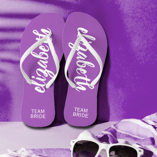 Team Bride Paars en Wit Gepersonaliseerd Teenslippers