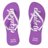 Team Bride Paars en Wit Gepersonaliseerd Teenslippers (Voetbed)