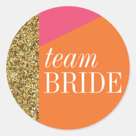 Team Bride Sticker, Gold Glitter, kleurenblokken Ronde Sticker