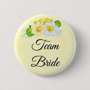 Team Bride Yellow Floral Ronde Button 5,7 Cm