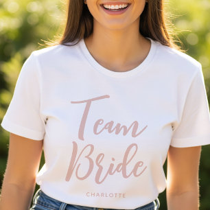 Team Bruid Aangepaste Naam Trouw Stof Roze T-shirt