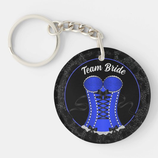 Team Bruid Flirterig Blauw Corset Sleutelhanger (Voorkant)