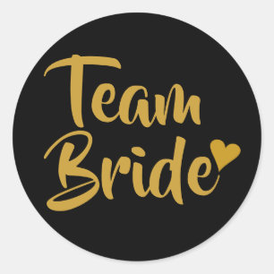 Team Bruid Gouden Hart Bruiloftsborrel Ronde Sticker