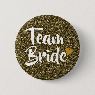 Team Bruid Gouden Hart Glitter Ronde Button 5,7 Cm