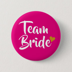 Team Bruid Gouden Hart Meisjesachtig Roze Ronde Button 5,7 Cm