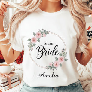 Team Bruid Maatwerk Elegante Roze Bloemen Gouden T Tri-Blend Shirt