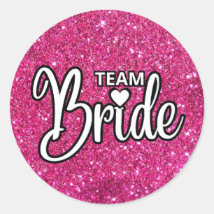 Team bruid roze sprankelende glitter ronde sticker