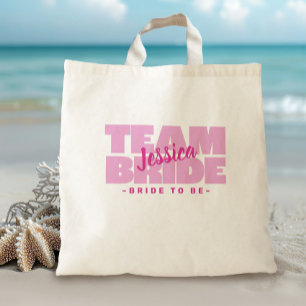 Team Bruid Wordt Naam Hen Party Roze Retro Schatti Tote Bag
