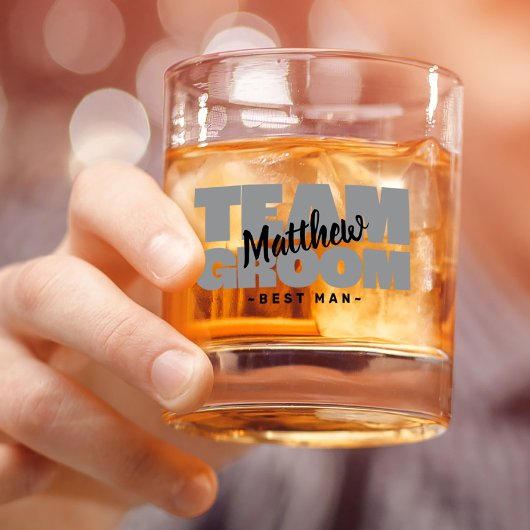 Team bruidegom Beste Man Trouwnaam Zwart Grijs Gif Whisky Glas